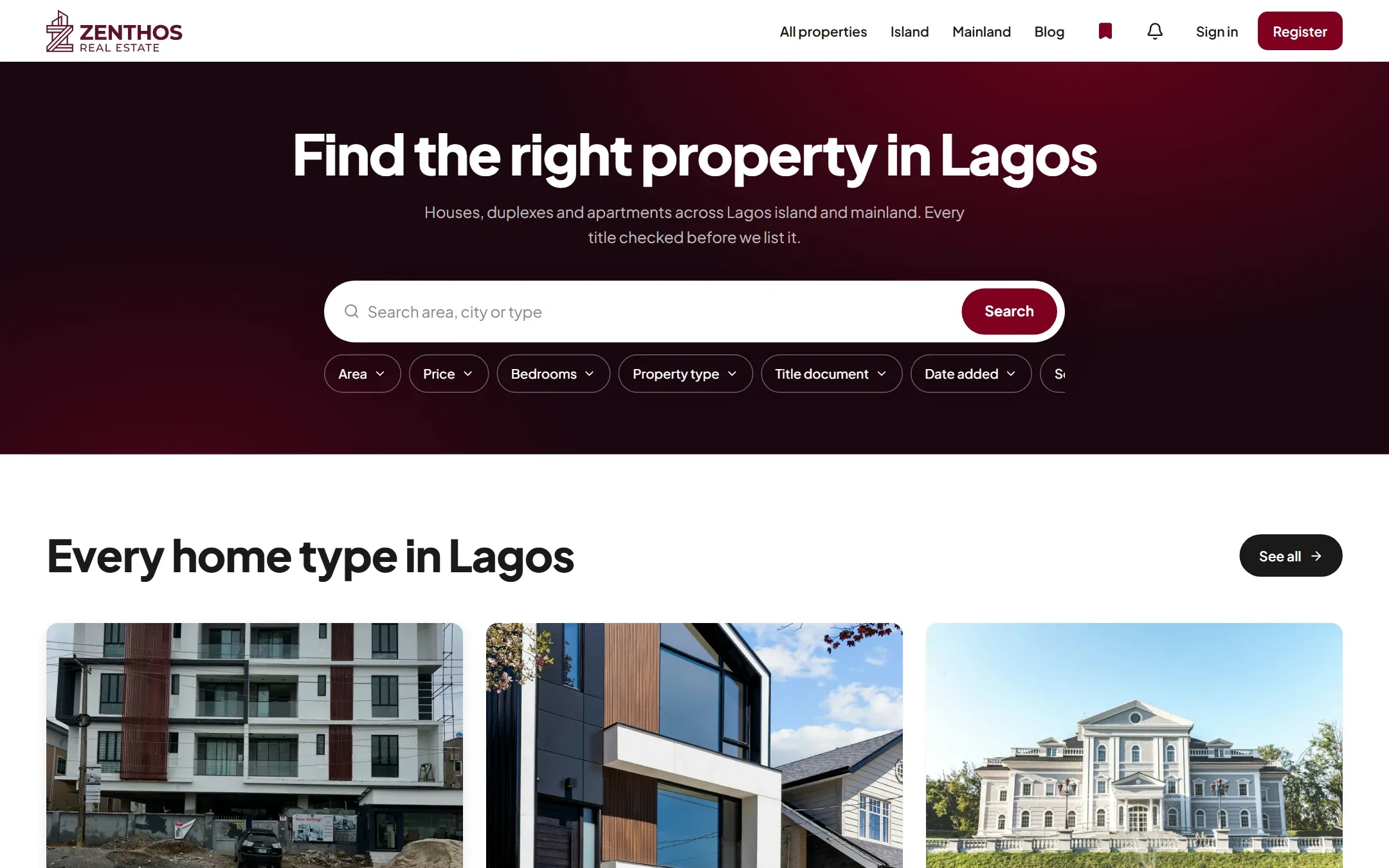 Zenthos Real Estate search